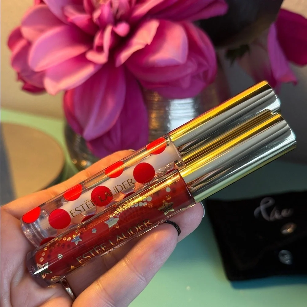 Estee Lauder Red and Gold Lip Gloss Duo new holiday makeup designer lipstick